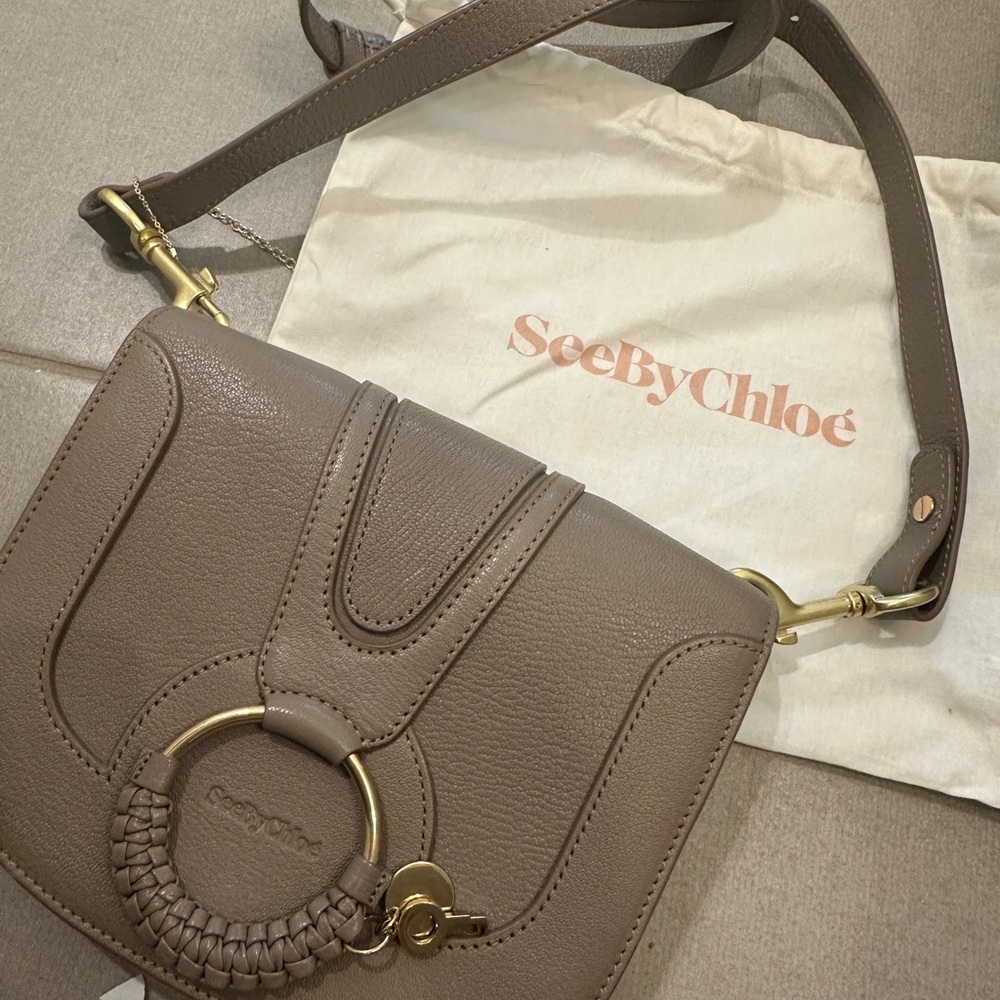 See By Chloé Taupe-Brown Crossbody Bag with Braided Ring Hardware